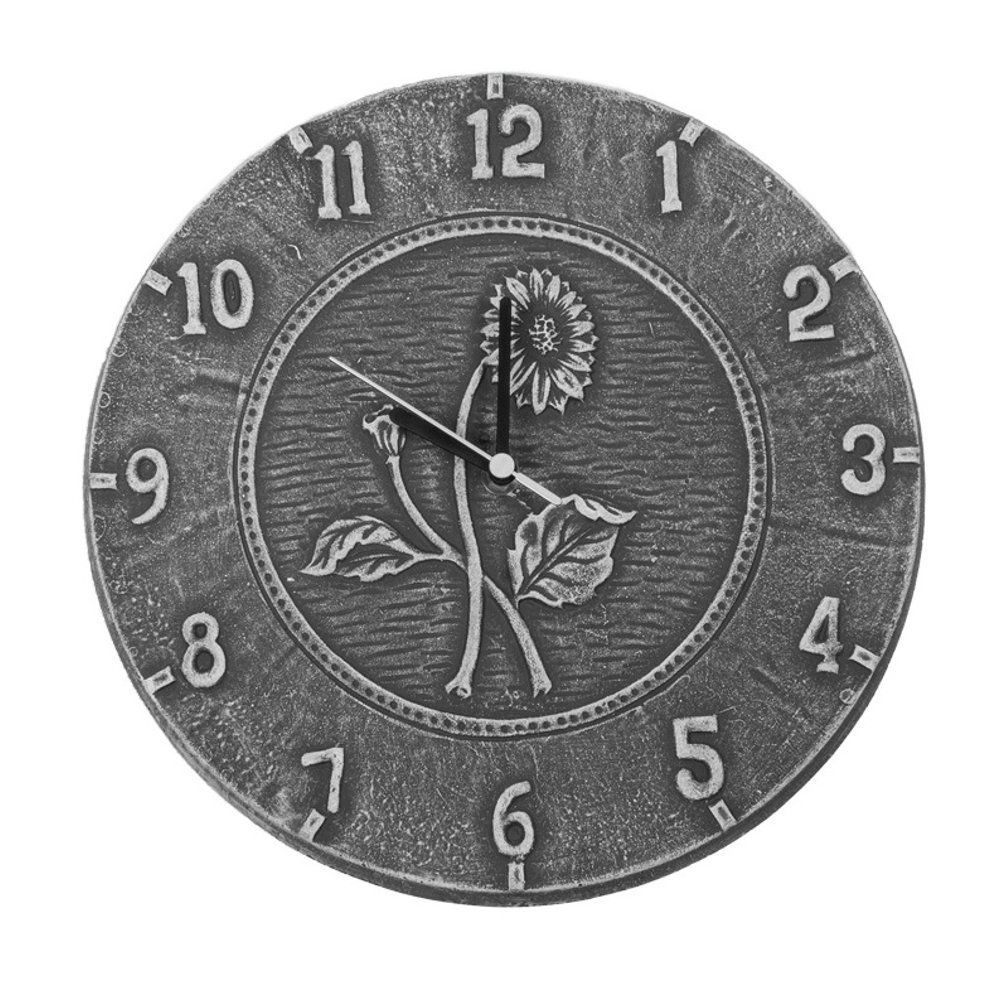 12" Weathered Gray Terra Cotta Embossed Sunflower Indoor or Outdoor Wall Clock