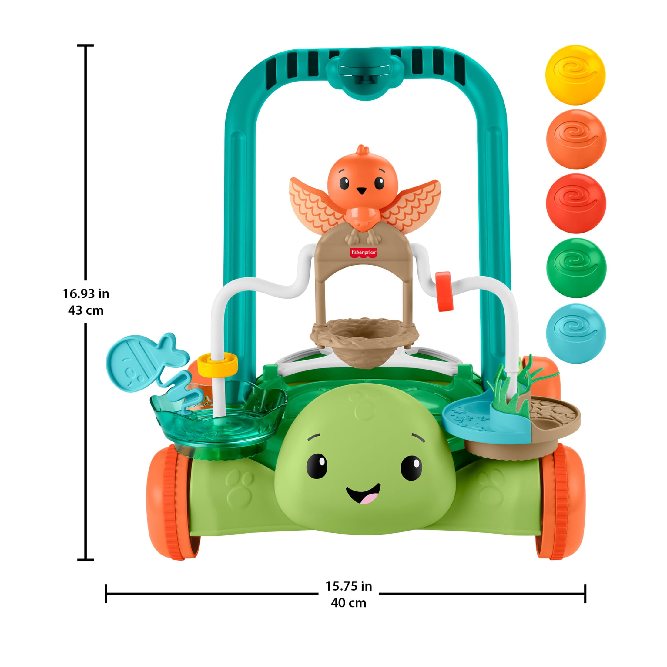 Fisher-Price Moves with You Turtle Walker, Baby & Toddler Activity Push Toy, 5 Balls