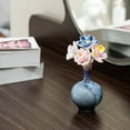 thumbnail image 4 of Small Ceramic Lake Blue Long-Neck Wide-Mouth Pottery Vase with Five Ceramic Flowers, 4 of 8