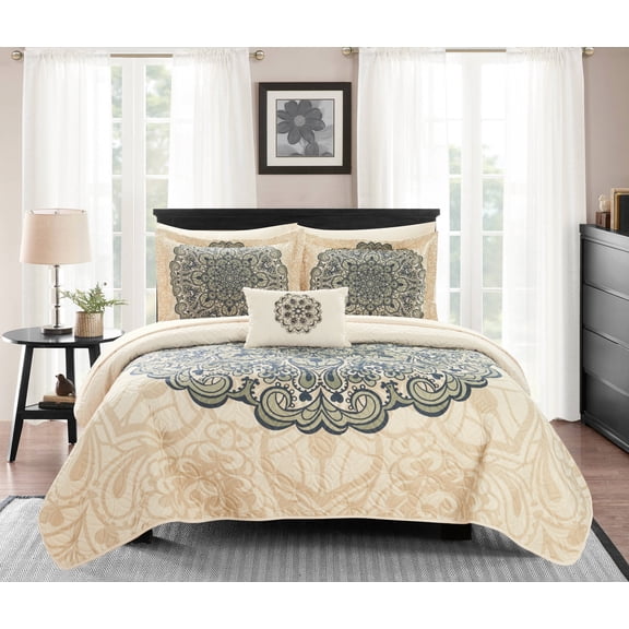 Chic Home Elmaz 6-Piece Reversible Paisley Quilt Set, Twin, Beige