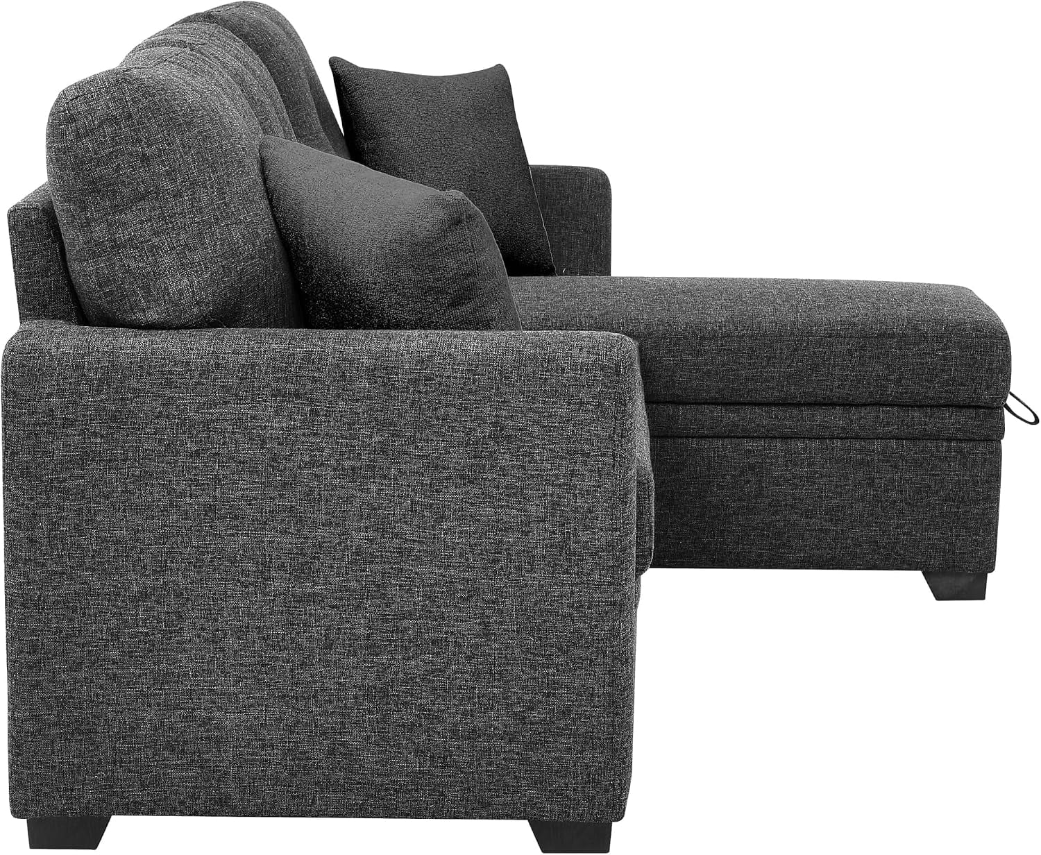 Convertible Sleeper Sofa Bed, 76.5" L Shaped Sectional Couch With Pull Out Bed Reversible Storage Chaise Compact Linen Sofa Small Space Apartment Living Room,Charcoal Black