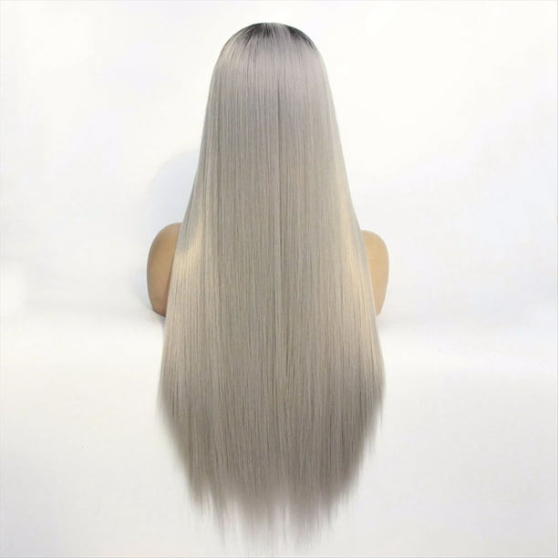Peluca de Encaje Frontal de 18 Pulgadas, Peluca de Pelo y Liso, Peluca Sintética para Mujer