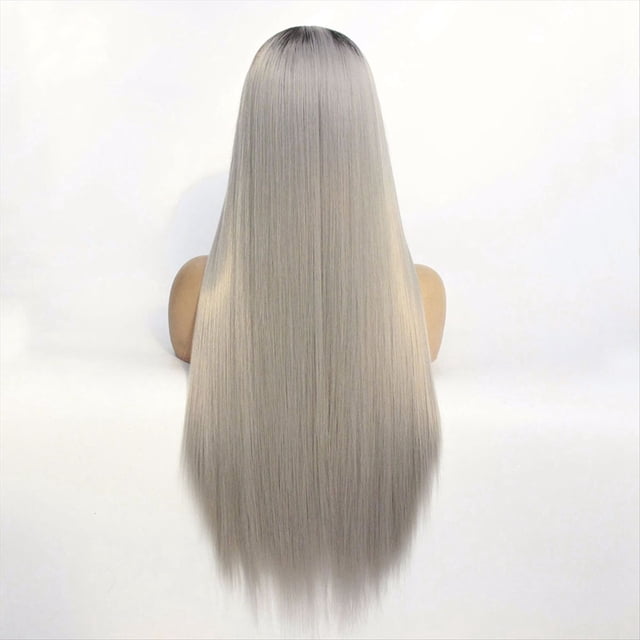 Peluca de Encaje Frontal de 24 Pulgadas, Peluca de Pelo y Liso, Peluca Sintética para Mujer