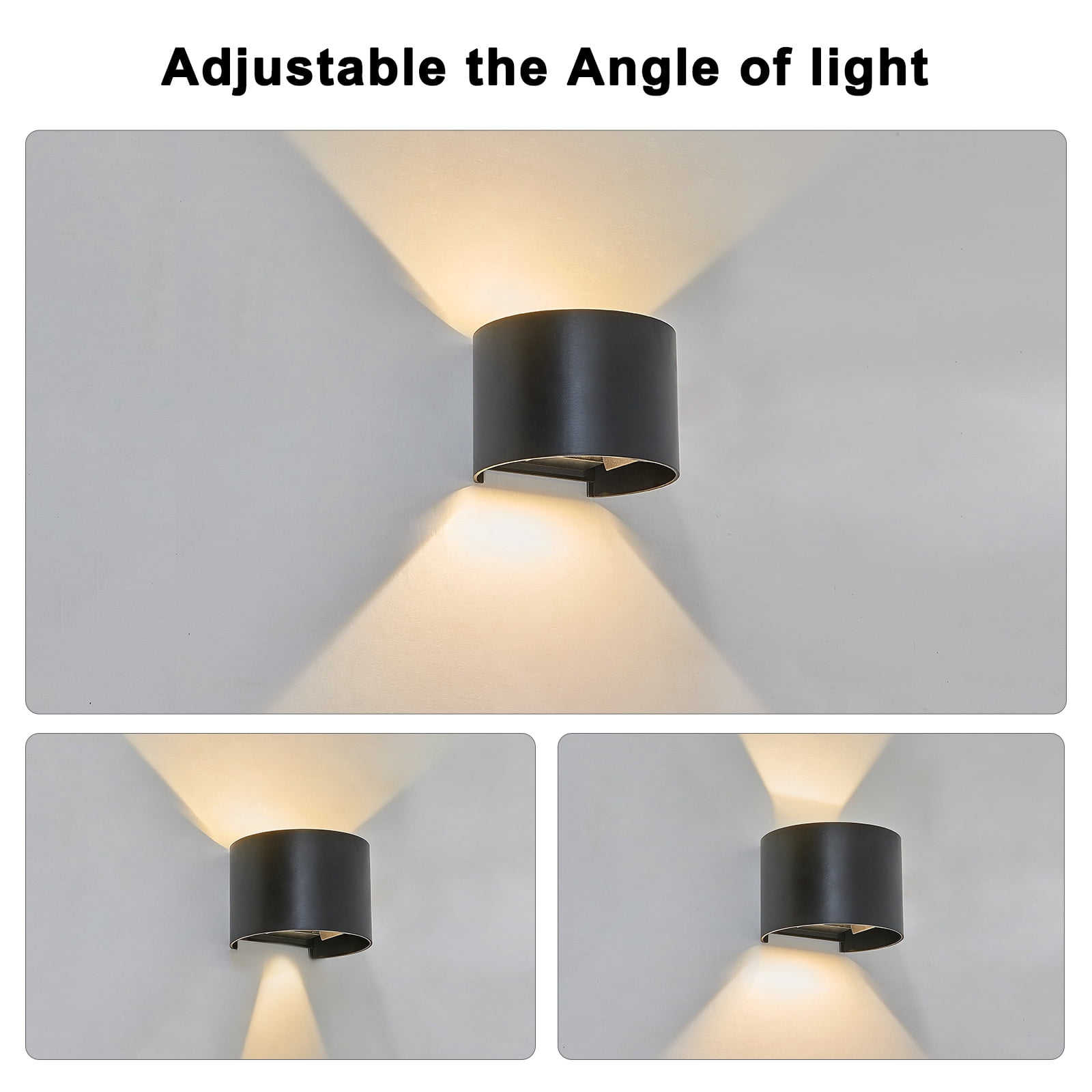 LED Outdoor Wall Sconce, Exterior Interior Up and Down Lights, Modern Stylish Outside Wall Light Fixture Lighting, Aluminum, Black, 3000K Warm Lights