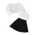 thumbnail image 2 of Delliss Girl's Summer 3 Piece Trendy Outfits Camisole Long Sleeve Hollow Out Top Pleated Skirts Set 12 Months 6 Years, 2 of 3