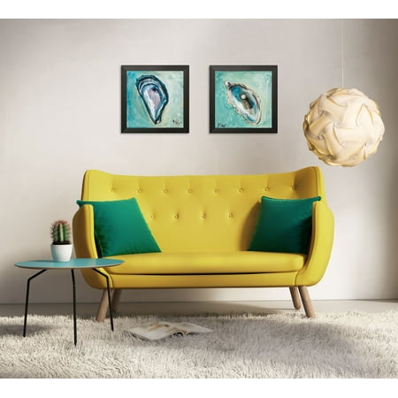 Blue Oyster Pearls Gango Home Decor Pearl In Oyster Coastal Wall Art; Two Blue 12x12in Art Prints in Black Frames ()