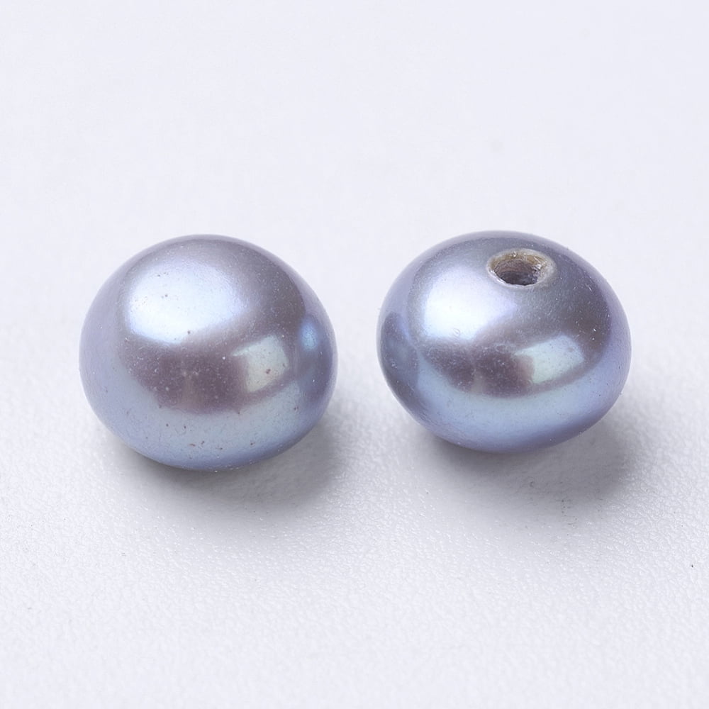 90pairs Cultured Freshwater Pearl Beads Half Drilled Round Slate Blue 4.5~5x4mm Hole: 1mm