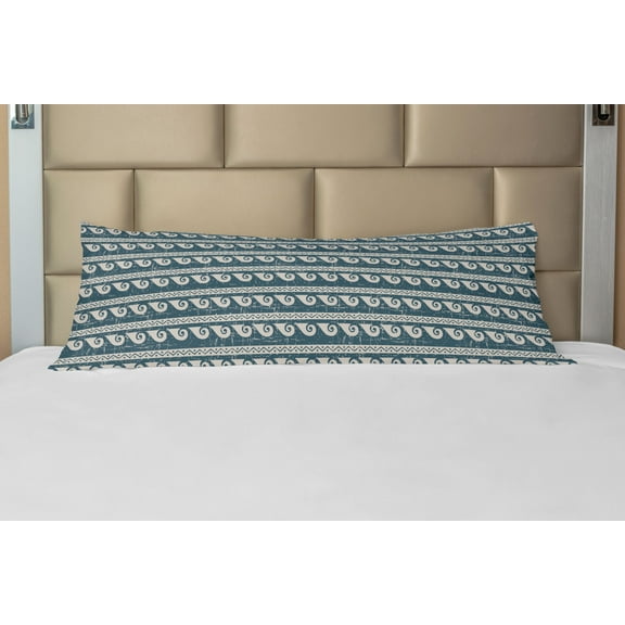Vintage Body Pillow Case Cover with Zipper, Retro Seashell Shape with Zigzag and Dots Stripes Weathered Geometry Design, Decorative Accent Long Pillowcase, Dark Teal Eggshell, by Ambesonne