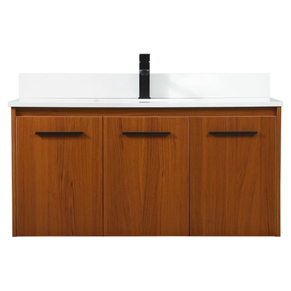 40 inch single bathroom vanity in teak with backsplash