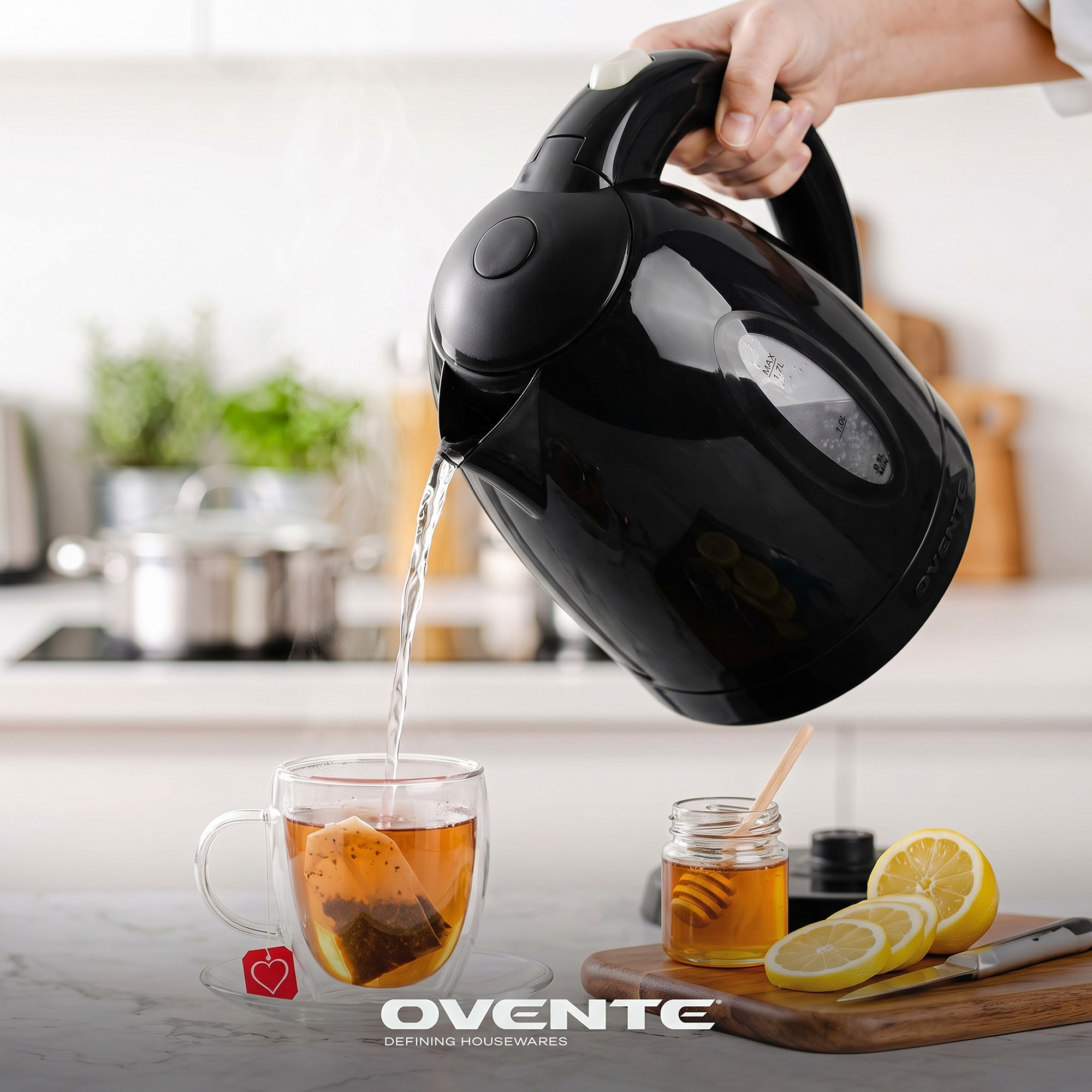 Ovente 1.7L Electric Kettle, 1100W Fast Boiling, Black photo 3