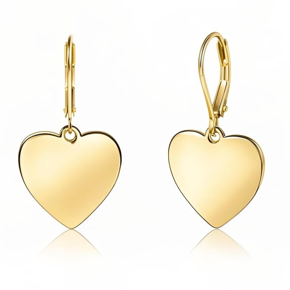 SUETOR 14K Gold Plated Heart Dangle Earrings for Women, Hypoallergenic Leverback Drop Earrings, Polished Gold Heart Jewelry Gift for Her