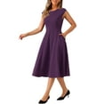 thumbnail image 4 of INSPIRE CHIC Women's Work Dress Cap Sleeve Elegant Cinched Waist A Line Dresses XS Deep Purple, 4 of 6