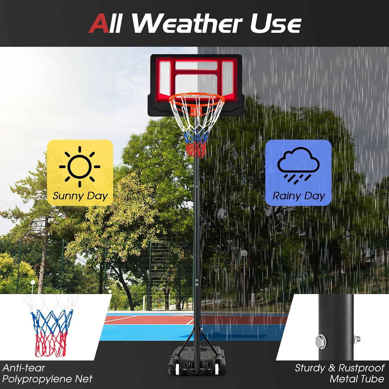 Basketball Hoop Outdoor Indoor, 4.3 FT-8.2 FT Height Adjustable Basketball Goal Court System w/Fillable Base, Backboard & 2 Wheels, Portable Basketball Hoop for Kids Backyard Driveway