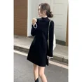 thumbnail image 1 of Vestidos plisados de ganchillo para mujer, Mini vestido corto negro extremo de punto para mujer, ropa de cuello alto, moda coreana para primavera y otoño 2025, 1 of 7