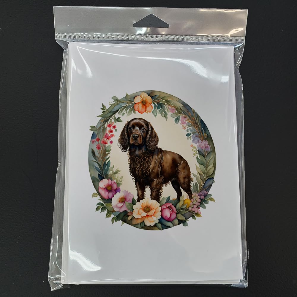 Boykin Spaniel and Flowers Greeting Cards and Envelopes Pack of 8 7 in x 5 in