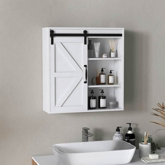 Spaco Bathroom Medicine Cabinet with Sliding Door and Adjustable Shelf, 22.75" x 7.75" x 24.5" Wall Cabinet for Indoor as Living Room, Bedroom, Bathroom, Entryway, White