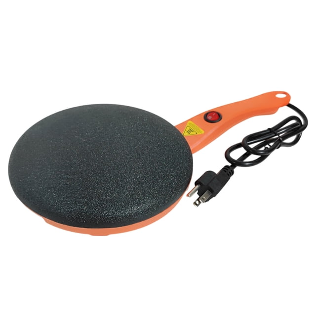 Langgg Crepe Maker Metal Non-Stick Pancake Pan Household Electric Griddle with Handle Hook US Plug, Orange