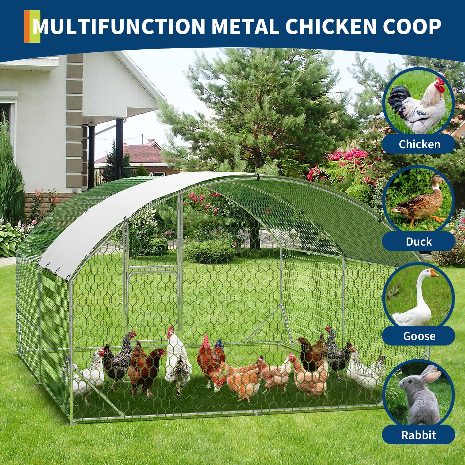 Accreate Large Metal Chicken Coop,Heavy Duty Walkin Chicken Run with Waterproof and Anti-Uv Cover,Chicken Pens Outdoor with Top for Ducks,Rabbits,Walk-in Poultry Cage for Yard,Farm