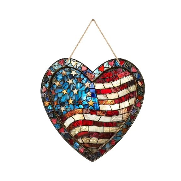Memorial Day Saving!4th of July Decorations, 2D Acrylic Patriotic Heart Wreath Independence Day Decoration Window Corridor Garden Hanging Pendant