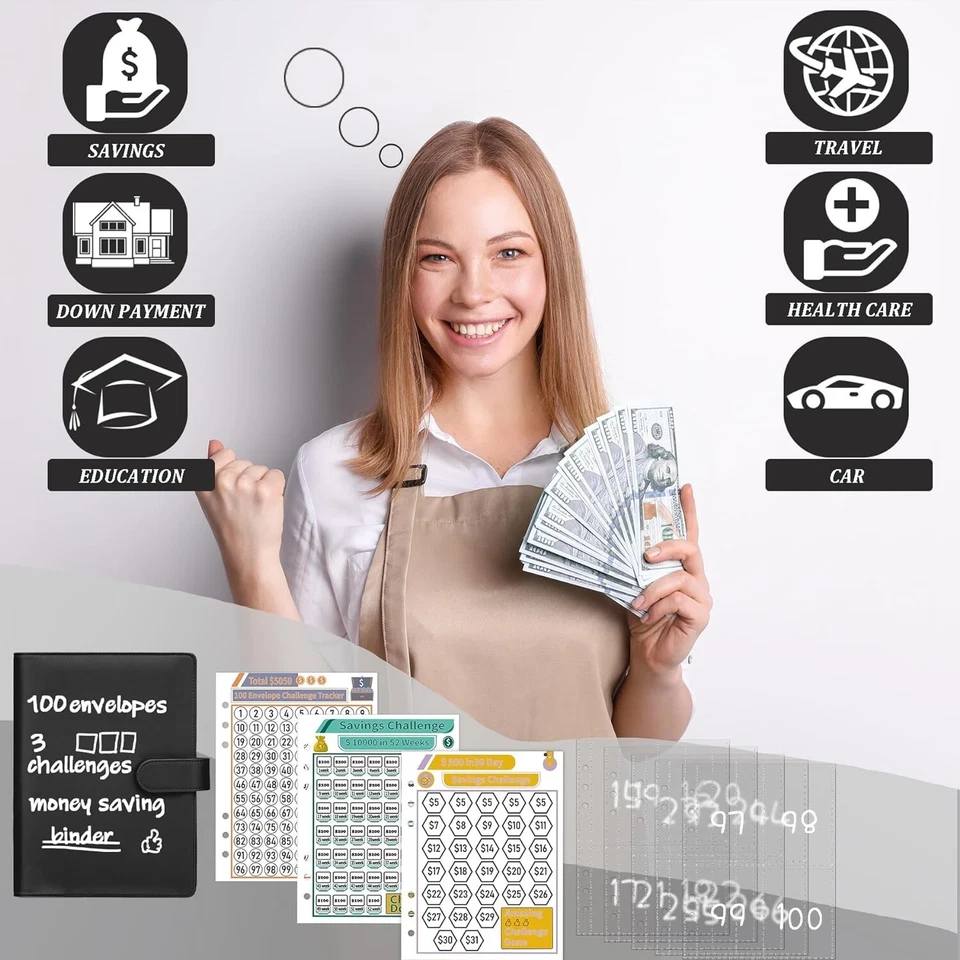 100 Envelopes Money Saving Challenge Binder, A5 Money Saving Challenges Book, Sa