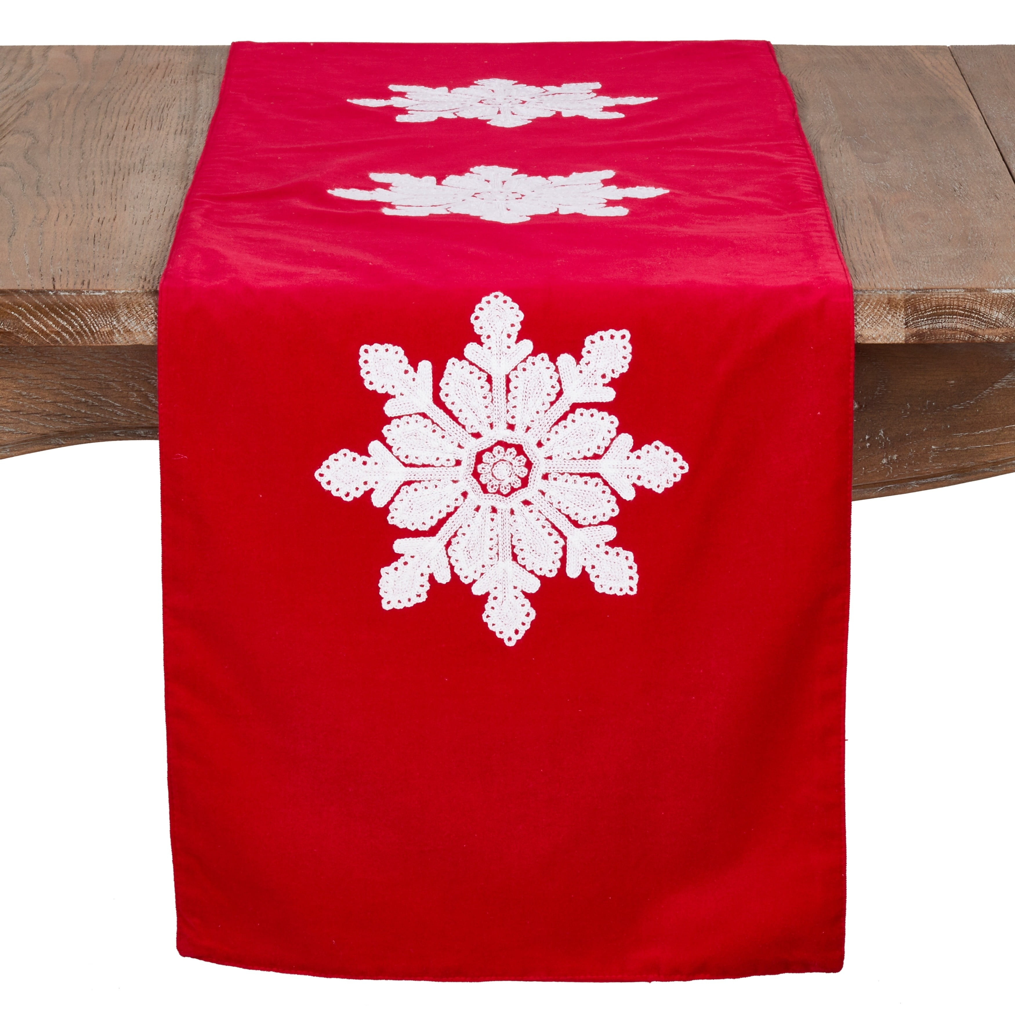 Holiday Decor Velvet Snowflake Christmas Table Runner 16"x72"