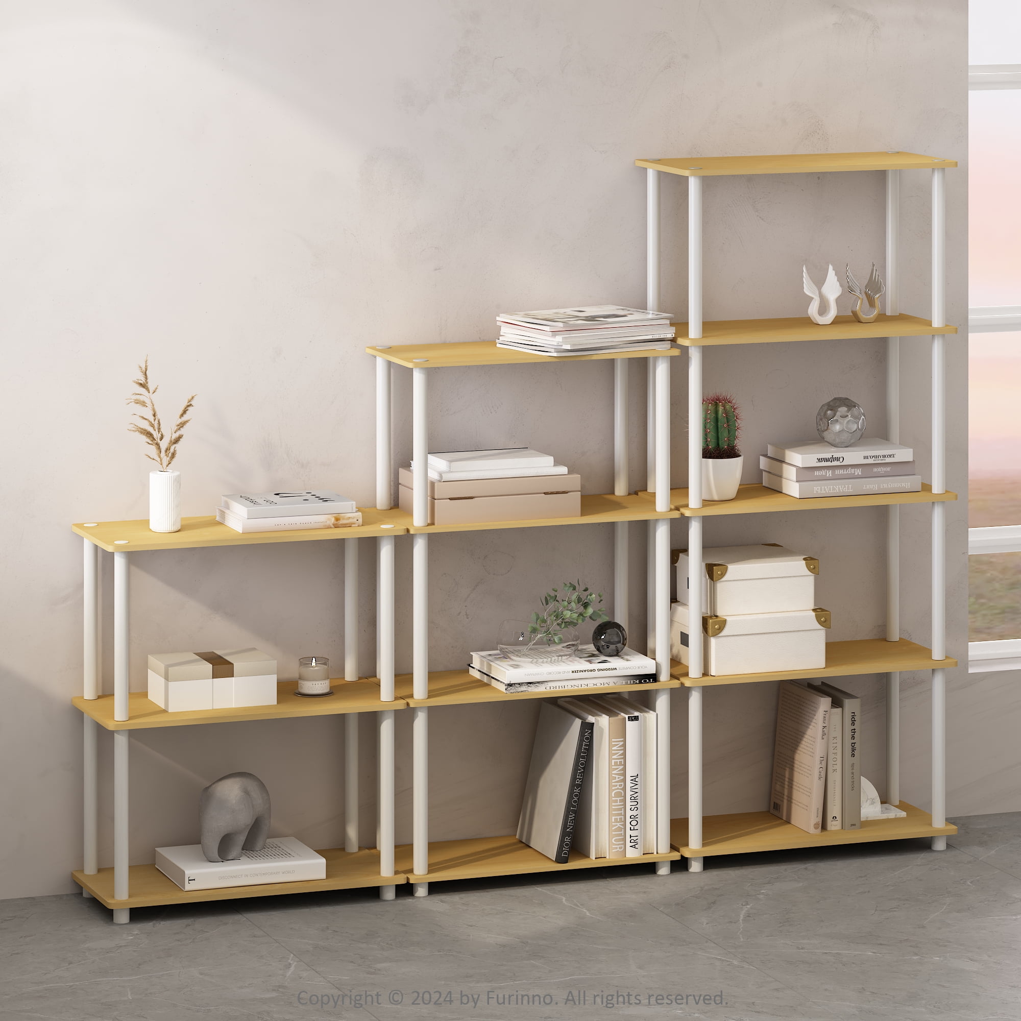 Furinno 3 Tier Multipurpose Compact Display Standard Bookcase, Woods White, 29.60"