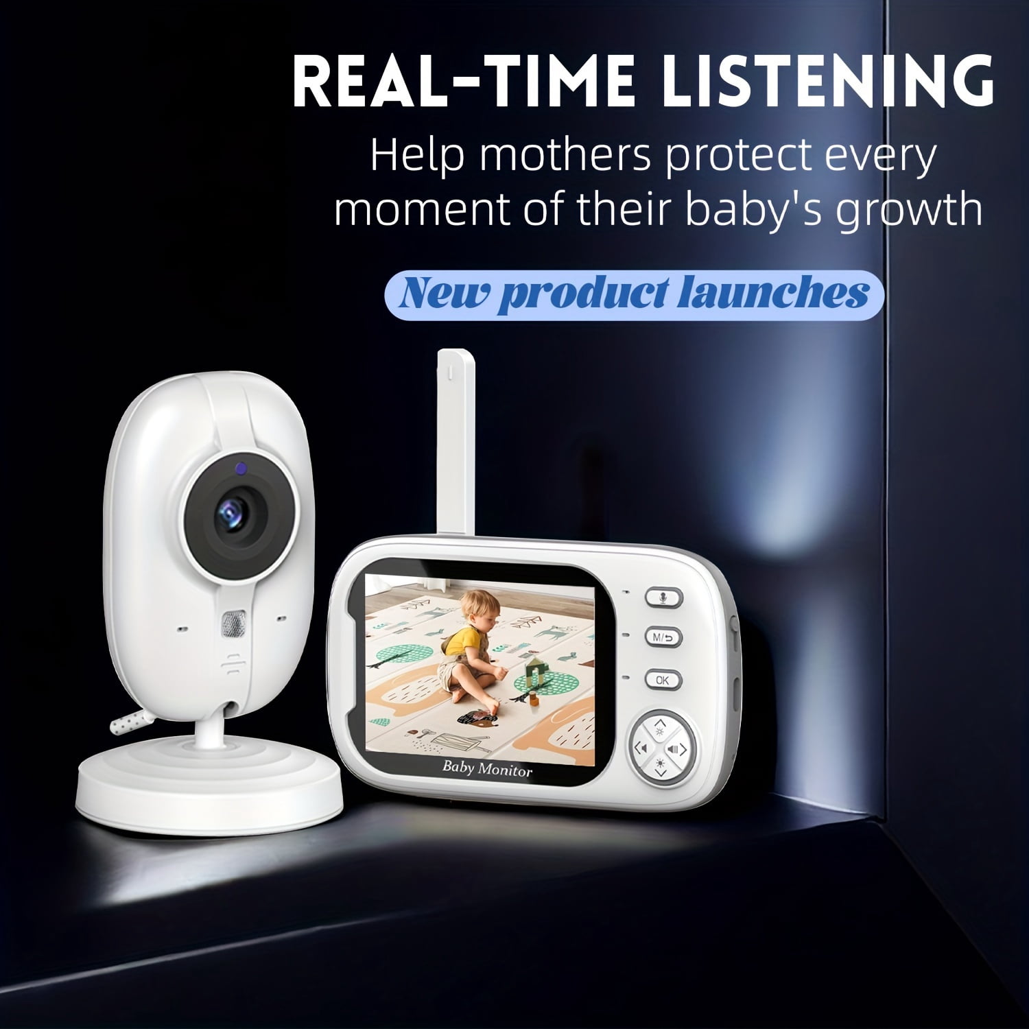 Baby Camera Monitor, Baby Monitor with Camera Night Vision, No Wifi, 2-way Talk, VOX Mode, Feeding Reminder Temperature Sensor And 8 Lullabies As Halloween, Christmas Gif