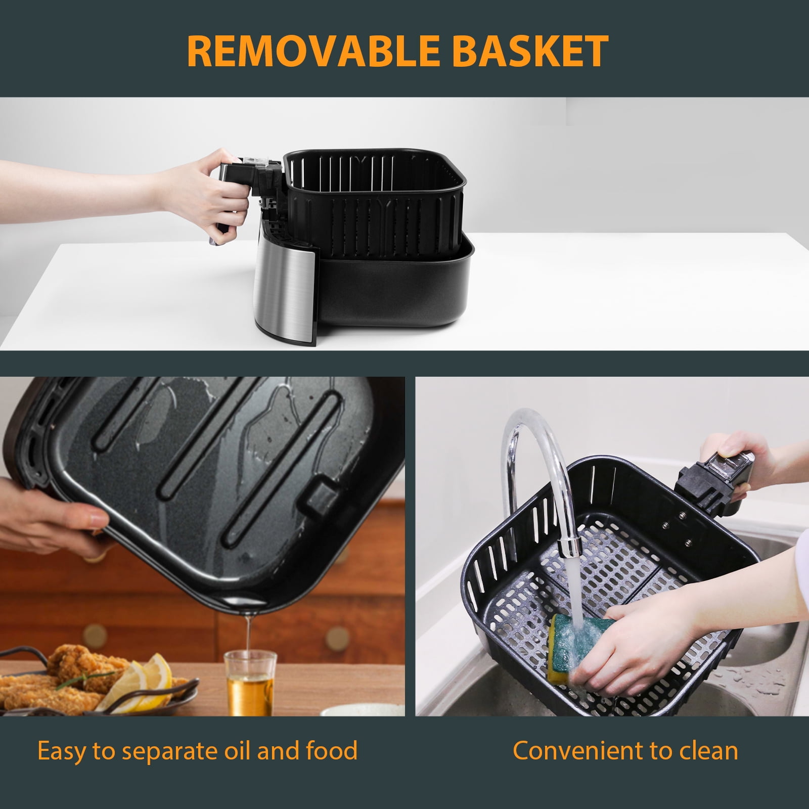 Uten 5.8 Qt Air Fryer Toaster Oven, 1700W 8-in-1 Digital Airfryer, Timer & Temperature Control, Nonstick Basket for Roasting, Baking, Reheating, Easy to Clean, Compact Design, Black