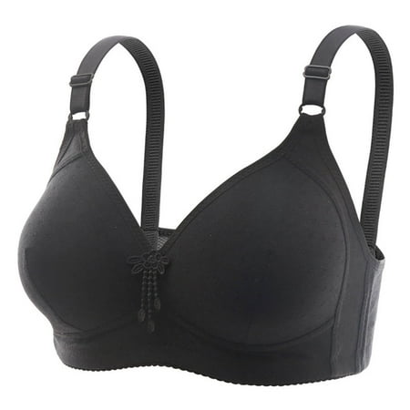 Comfortable Bras for Women Embroidered Glossy Comfortable Breathable Bra Underwear No Underwire V-Neck Convertible Bra Feature Hook and Eye Closure Balconette Bra Style Y-391   Black M