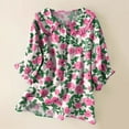thumbnail image 2 of KALE 3/4 Length Sleeve Womens Tops Women Vintage Floral Art Print Collar Half Blouses Y2K Clothes Pink XXXL, 2 of 3