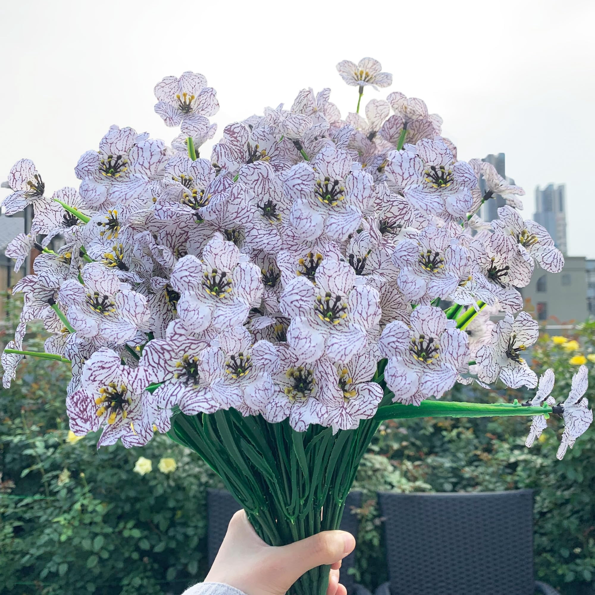 20 Bundles Artificial Flowers for Outdoors, UV Resistant Fake Flowers with Plastic Plants, Faux Silk Flowers