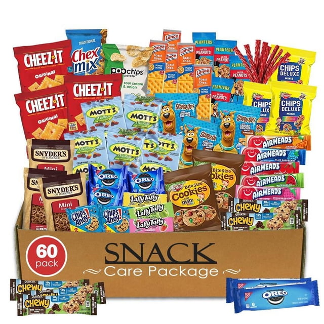 Foxy Fane 60 Count Healthy Snack Box - Crackers, Cookies, Candy & Chips Variety