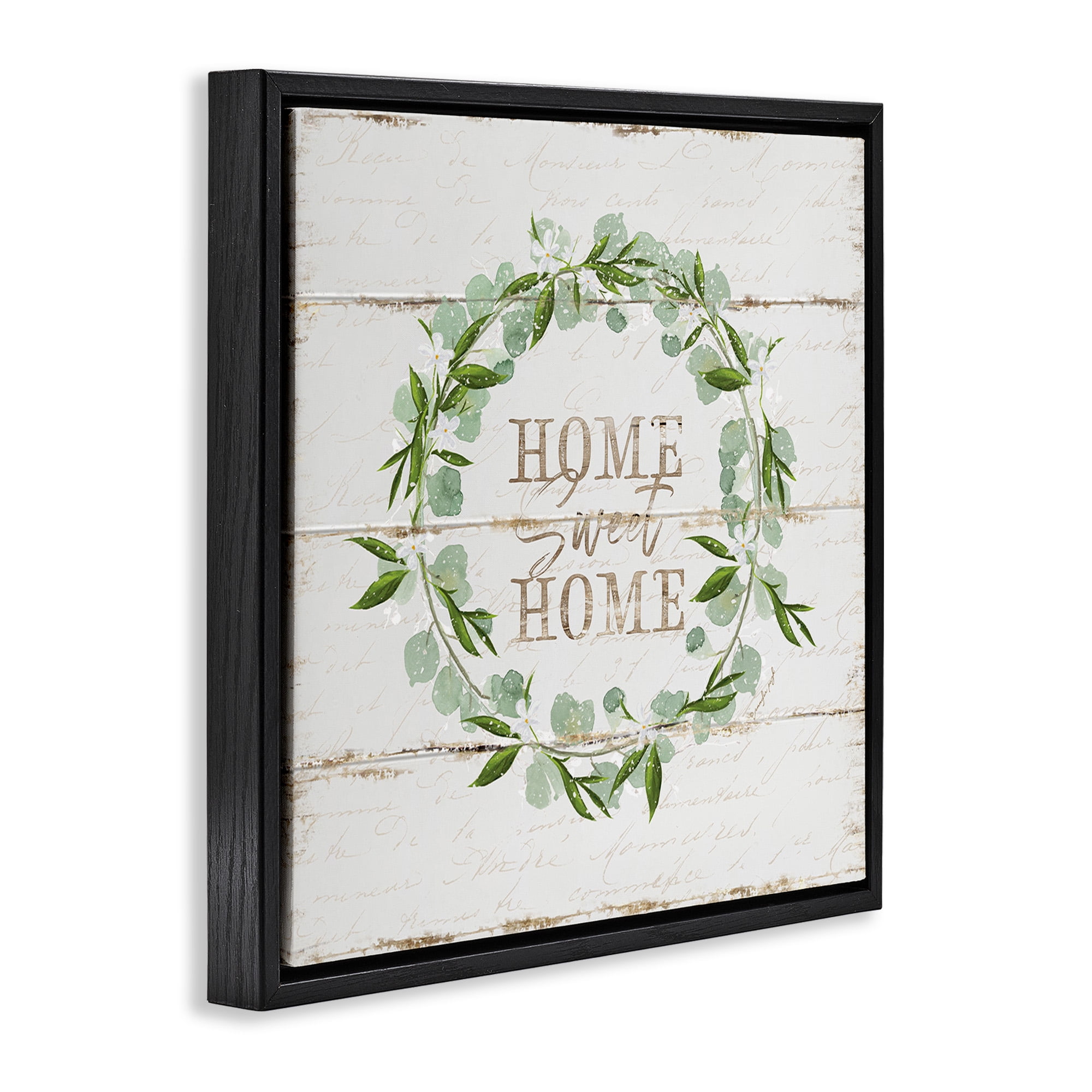 Stupell Industries Sweet Home Eucalyptus Wreath Typography Painting Black Floater Framed Canvas Art Print Wall Art, 25 x 25