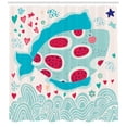 thumbnail image 3 of Marine Shower Curtain, Cartoon Smiling Fish Jumping out of Wavy Ocean on Heart and Flower Filled Backdrop, Fabric Bathroom Set with Hooks, 69W X 84L Inches Extra Long, Multicolor, by Ambesonne, 3 of 3