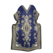 Mogul Women's Beach Cover Up Blue DASHIKI Printed Maxi Evening Wear Kimono Caftan Dresses