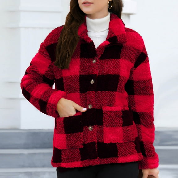 Karight Ladies' Winter Plaid Long-sleeved Turtleneck Jacket