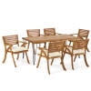 GDF Studio Tongass Outdoor Acacia Wood 7 Piece Dining Set with Cushion, Teak and Cream