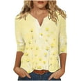 thumbnail image 2 of Jsaierl 3/4 Sleeve Tops for Women Plus Size Button Up V Neck Shirts Cute Floral Ladies Blouses Going Out Cotton T-shirts Top S-3XL, 2 of 5