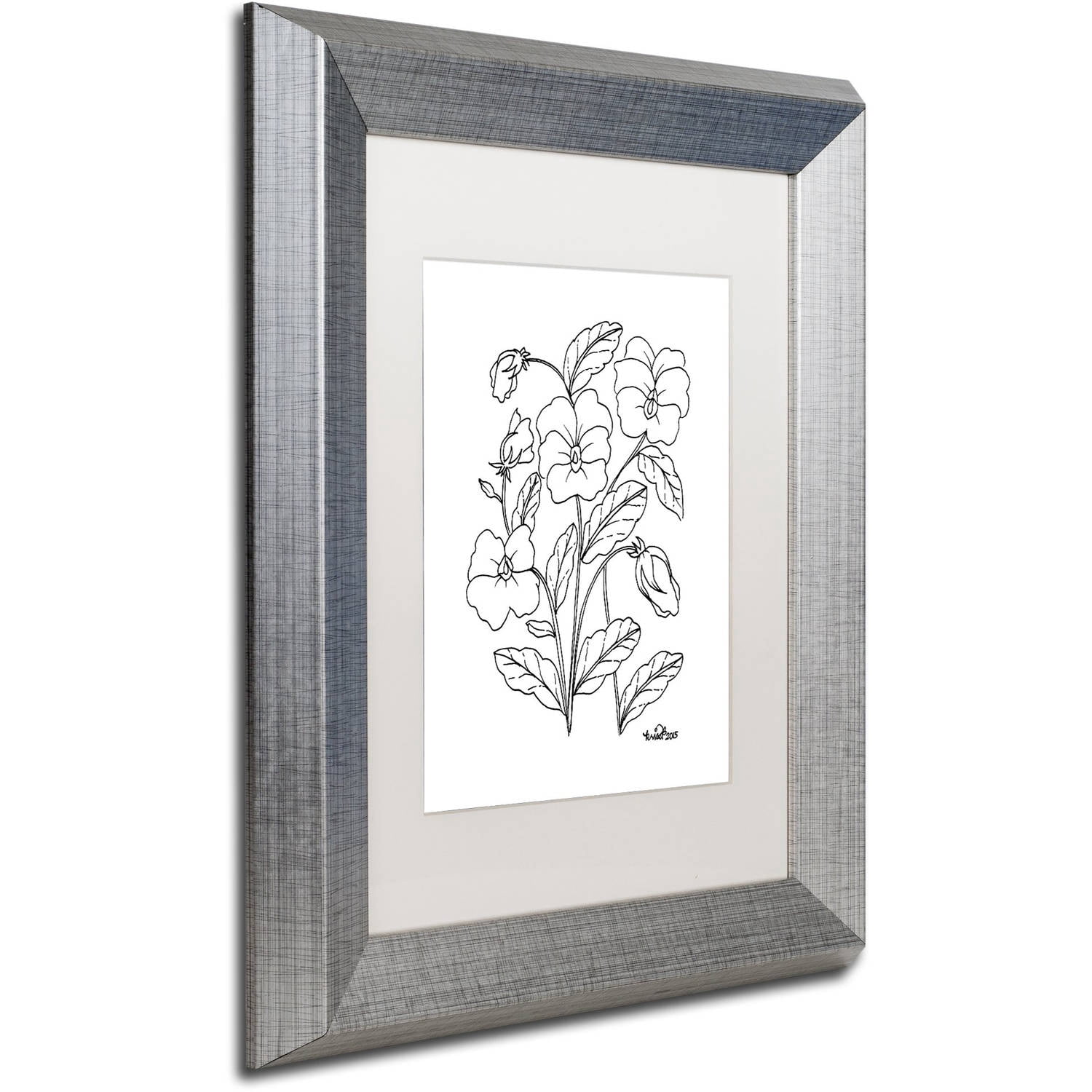 Trademark Fine Art "Simple Flower Doodle 3" Canvas Art by KCDoodleArt White Matte, Silver Frame