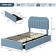 thumbnail image 3 of Blue tamaño individual size marco de cama con almacenamiento cabecero y 2 cajones, bouclé forrado cama de plataforma con estante de libros, easy to assemble, no box spring required, 3 of 6