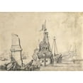 thumbnail image 3 of Pierre Puget 24x18 Black Modern Framed Museum Art Print Titled - A Ship in a Port Near a Ruined Obelisk (1675-1680), 3 of 5