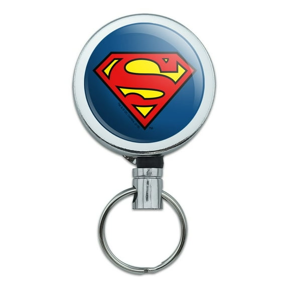 Superman Classic S Shield Logo Heavy Duty Metal Retractable Reel ID Badge Key Card Tag Holder with Belt Clip