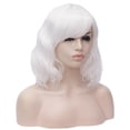 thumbnail image 5 of RightOn 14'' White Wig Short Curly Wig White Wig with Bangs Wavy White Wig for Women Heat Resistant Synthetic Hair White Cosplay Party Wig with Wig Cap, 5 of 5