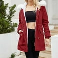 thumbnail image 2 of IROINNID Fleece Jacket for Women Winter Warm Plush Long Sleeve Jacket Casual Drawstring Hooded Thermal Coat with Pocket,Burgundy, 2 of 7