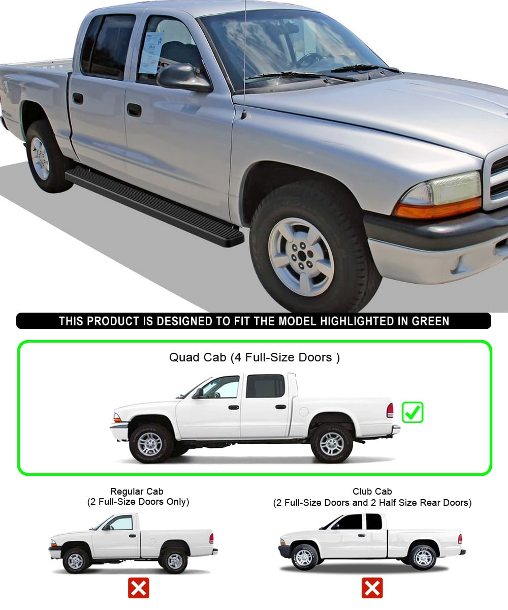 APS Running Boards 5 inches Matte Black Compatible with Dodge Dakota 2000-2004 Quad Cab Stainless Steel (Nerf Bars Side Steps Side Bars)