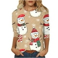 thumbnail image 2 of LEKWK Brown Tops for Women Merry Xmas Crew Neck 3/4 Sleeve Tshirts Womens Christmas Sweaters Fashion Womens Snowman Shirt, 2 of 5