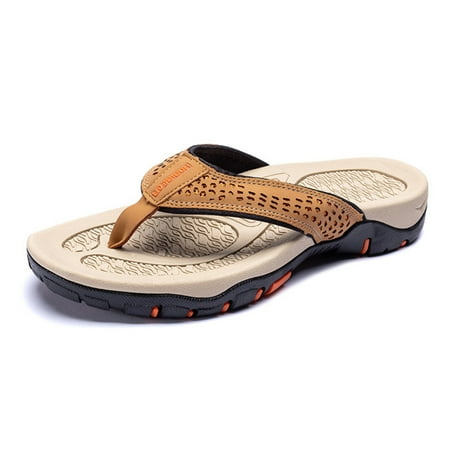 

Men s Outdoor PU Flat Casual Flip Flops Summer Simple Personalize Men s Beach Shoes Give Your Boyfriend Summer Gift Khaki 46