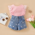 thumbnail image 5 of KYAIGUO 1-6Y Toddler Baby Girls Demin Shorts Set 2PCS Summer Sleeveless Ruffle Shirt Tops Jeans Shorts Set Outfits, 5 of 11