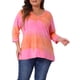thumbnail image 1 of Tops de mujer de tallas grandes Agnes Orinda, con diseño de rayas de teñido anudado, cuello en V, mangas 3/4, blusas casuales 2X en color rosa, 1 of 6