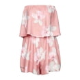 thumbnail image 4 of uvwlwu Women Floral Print Strapless Romper Bandeau Ruffle Tube Top Elastic High Waist Side Pocket Short Jumpsuit Elegant Summer Vacation Casual Occasion Outfit,XXL, 4 of 5